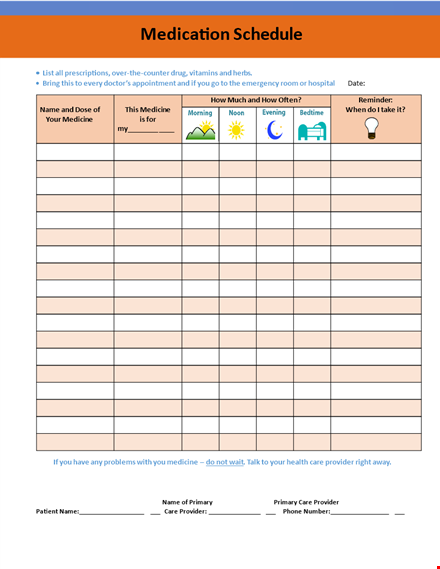 medication schedule template for effective management of medicine - provider & primary template