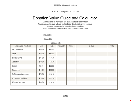 donation tracker - track your donations, calculate total value template