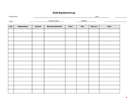 daily equipment log template - keep track of projects and equipment daily template