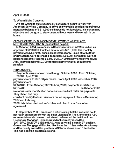 sample letter of explanation for mortgage payments - october. template