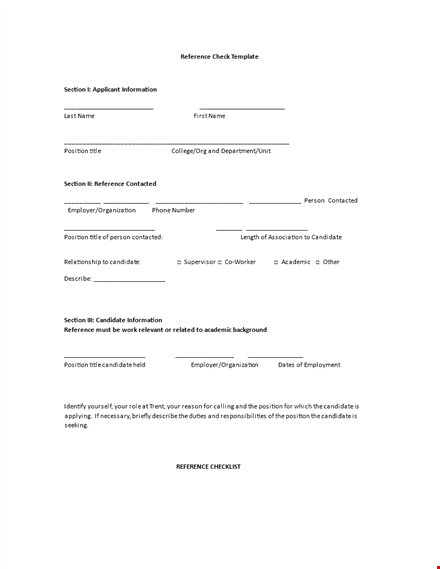 reference check template form template
