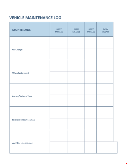 vehicle maintenance log template template