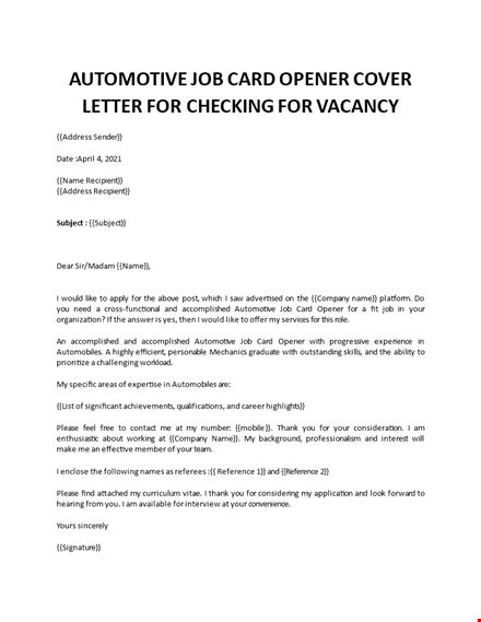 job card opener cover letter template