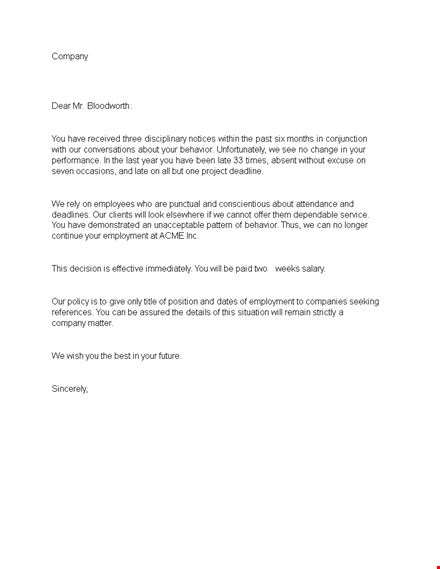 professional termination letter template - efficiently end employment due to behavior template