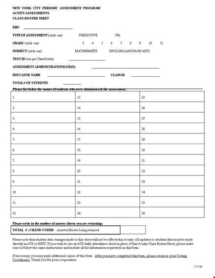 class roster template - efficient assessment class sheet - get yours today! template