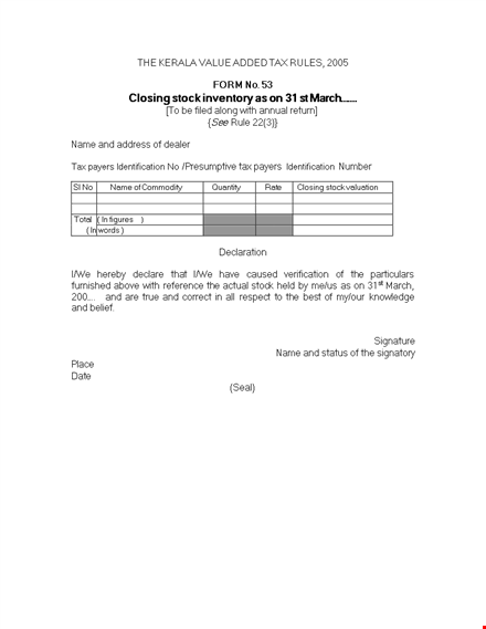 march closing stock and stock payers template