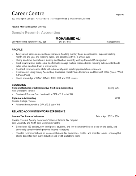 college student accounting resume sample template