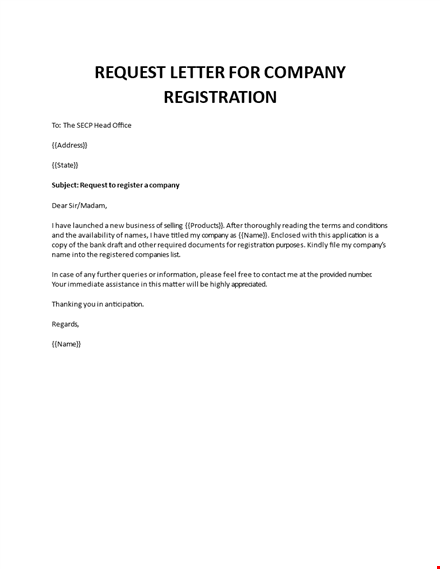 request letter for company registration template
