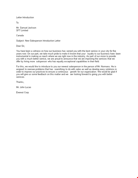 effective business introduction letter | salesperson template template