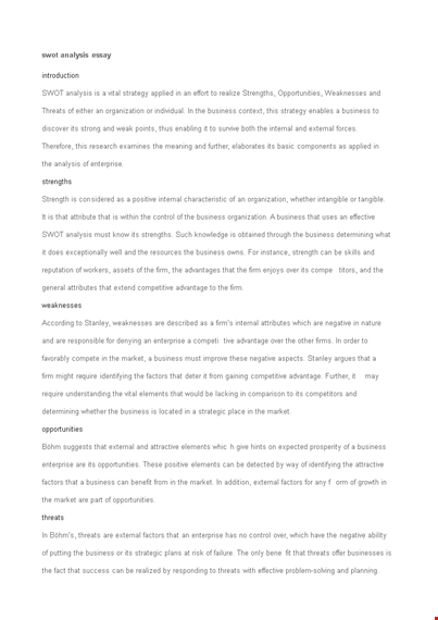 swot analysis essay template template