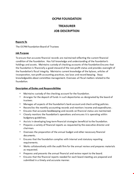 foundation treasurer job description template