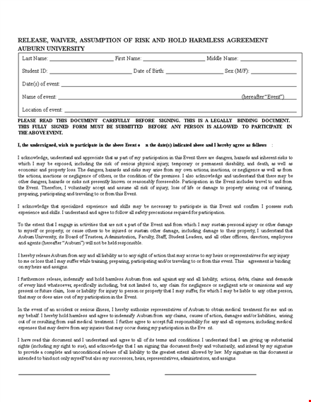 auburn event hold harmless agreement template: understand and protect yourself - document download template