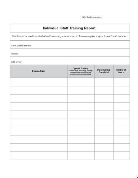staff training report: comprehensive insights on staff training for individual member development template