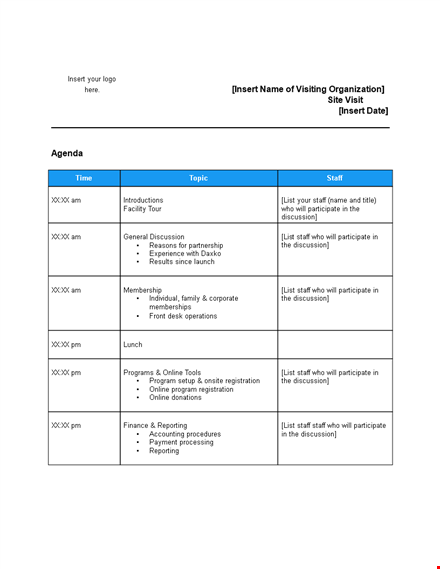 corporate visit agenda template