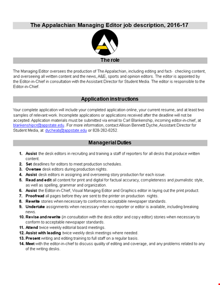 managing editor job description template