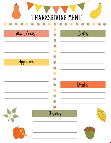 plan your thanksgiving course and sides | free menu template template