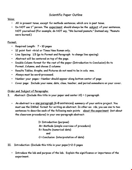 scientific paper outline: how to structure and conduct a scientific experiment template