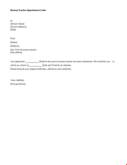 nursery teacher appointment letter template