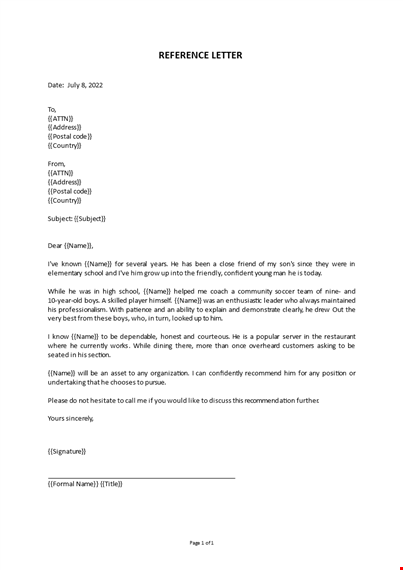 example of a reference letter template