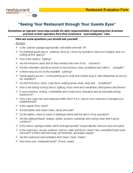 restaurant evaluation form template
