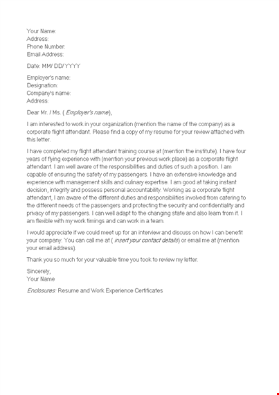 corporate flight attendant cover letter template