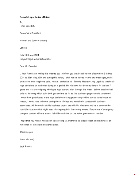 sample legal letter of intent template