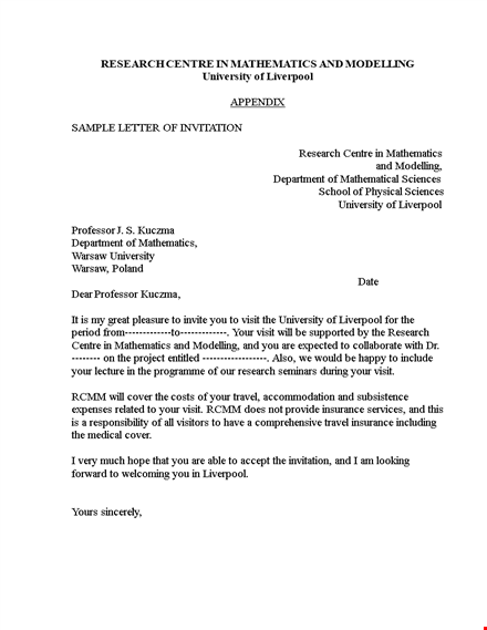 invitation letter for university research at liverpool mathematics centre template