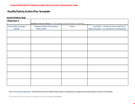 health & safety action plan template: evaluate, measure, achieve objectives template
