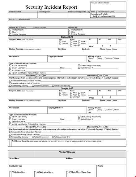 police incident report template - store recovered | your company name template