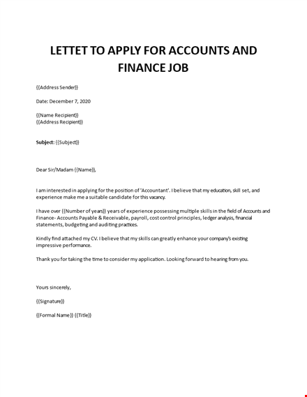 finance cover letter template