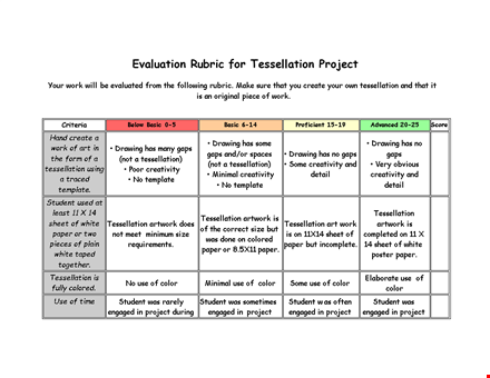 grading rubric template for project, paper, and student tessellation template