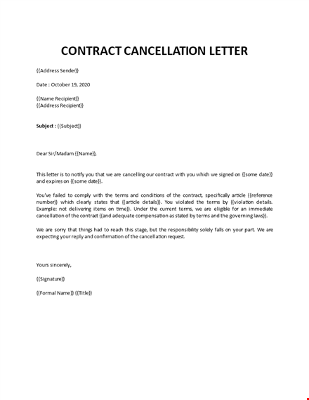 business contract cancellation letter template
