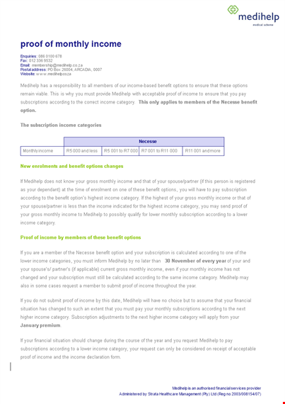 income verification letter - proof of monthly income | medihelp template