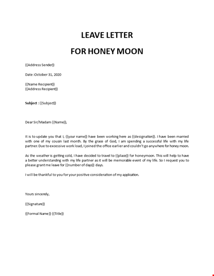 leave application for honeymoon template