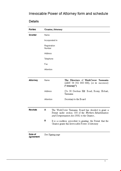 irrevocable power of attorney form template