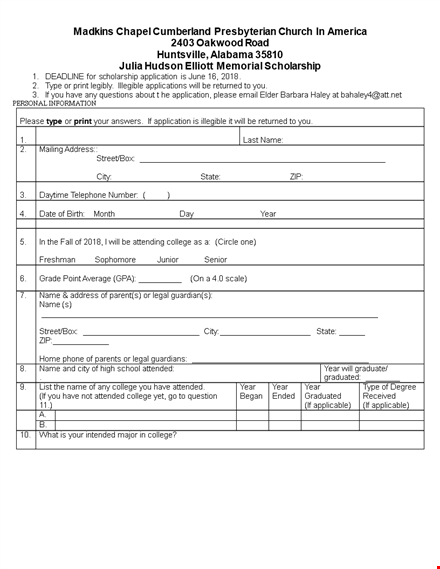 college application chapel - scholarship application template | madkins template