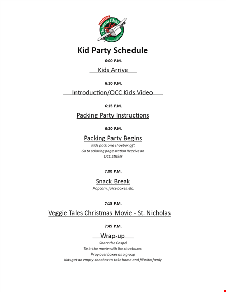 kid party schedule template