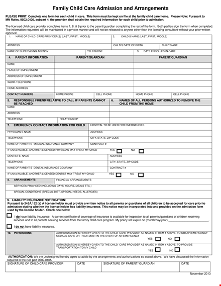 dhs child care name and insurance template