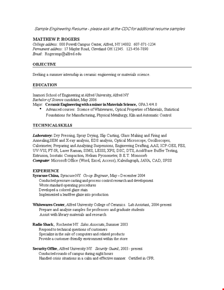 sample engineering resume format template