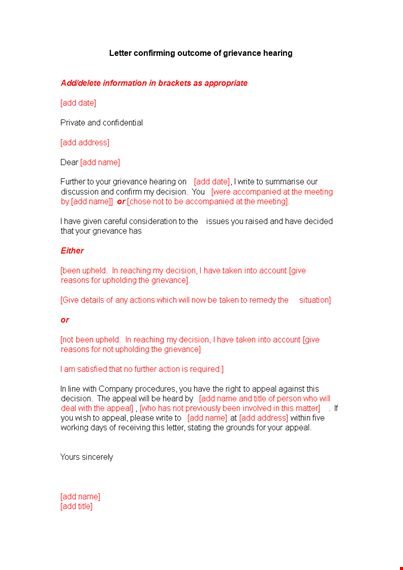 grievance response letter template - appeal decision & response template