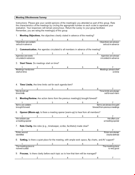 meeting effectiveness survey template template