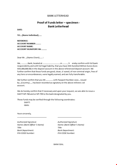 proof of funds letter template - account confirmation number template