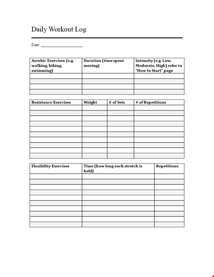 printable daily workout log | track your daily exercises template