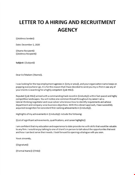 letter to a recruitment agency template
