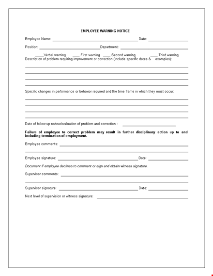 employee warning notice - addressing employee problems | company name template