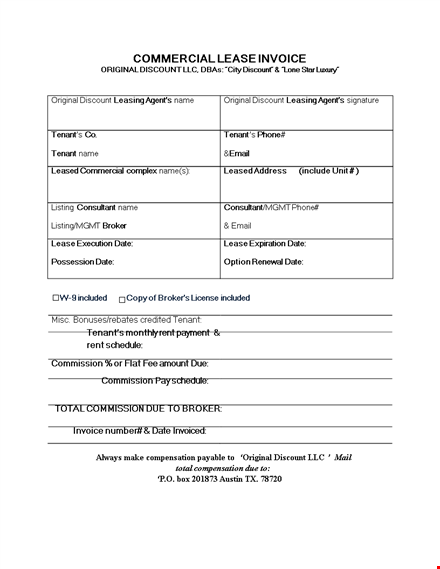 commercial lease invoice template word template