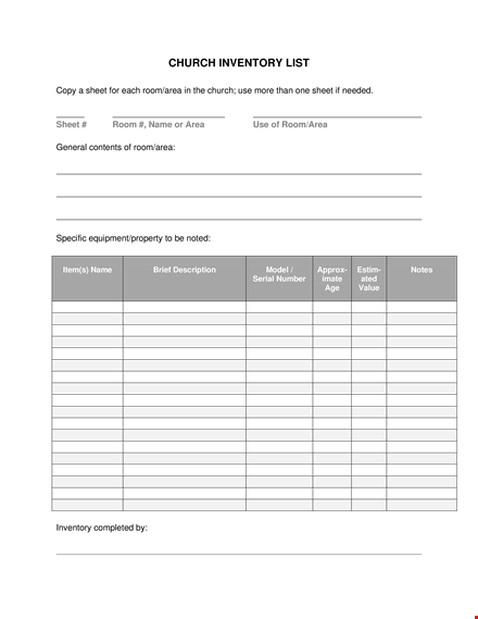 simple church inventory template