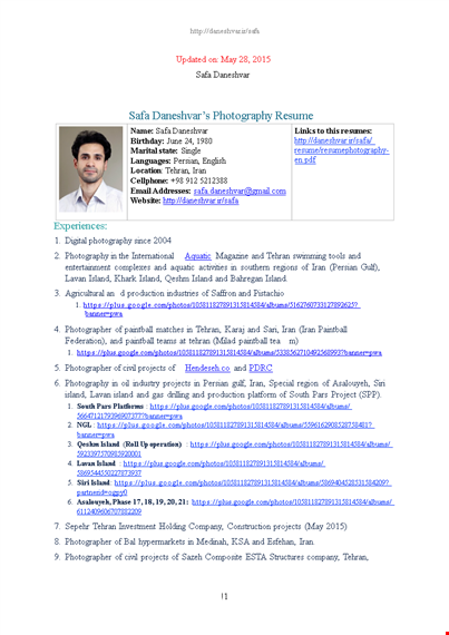 digital photographer resume - showcase your photography skills | daneshvar photos template