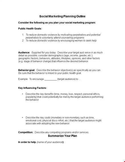 social marketing plan outline template