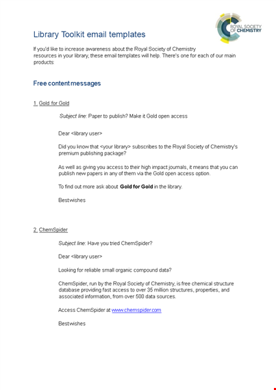 get a free promotional email template for chemistry access from royal society journals template